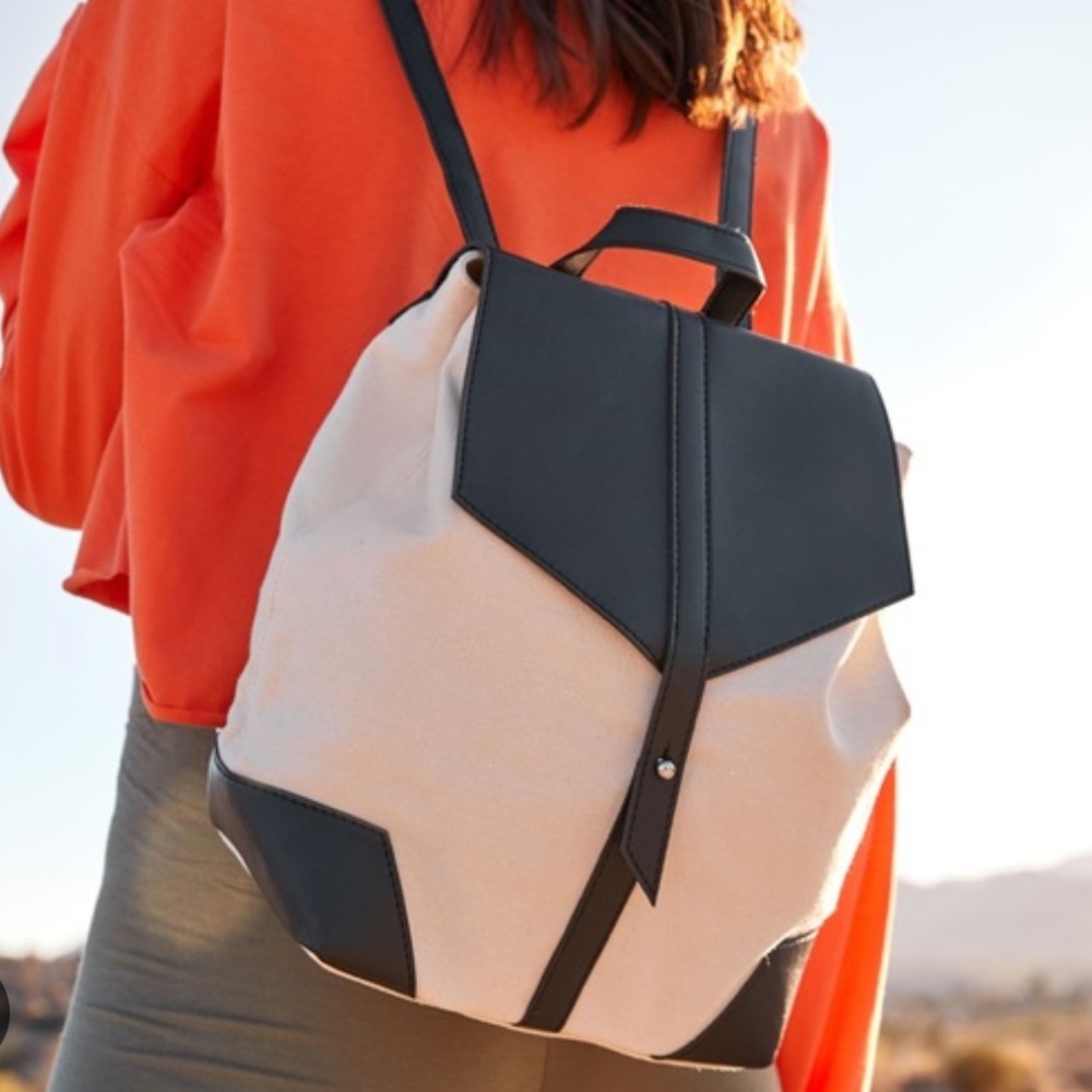 Deux Lux Demi Faux Leather & Canvas Black and Cream Backpack Bag